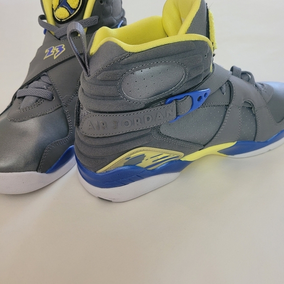 Air Jordan 2013 8 Retro GS‎ 'Laney' NWOT Girls Shoes Size 7Y Blue Yellow Gray - Picture 5 of 9